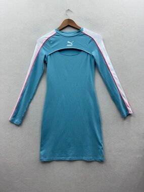 PUMA Women’s Small Stretch Long Sleeve Cut Out Dress Blue